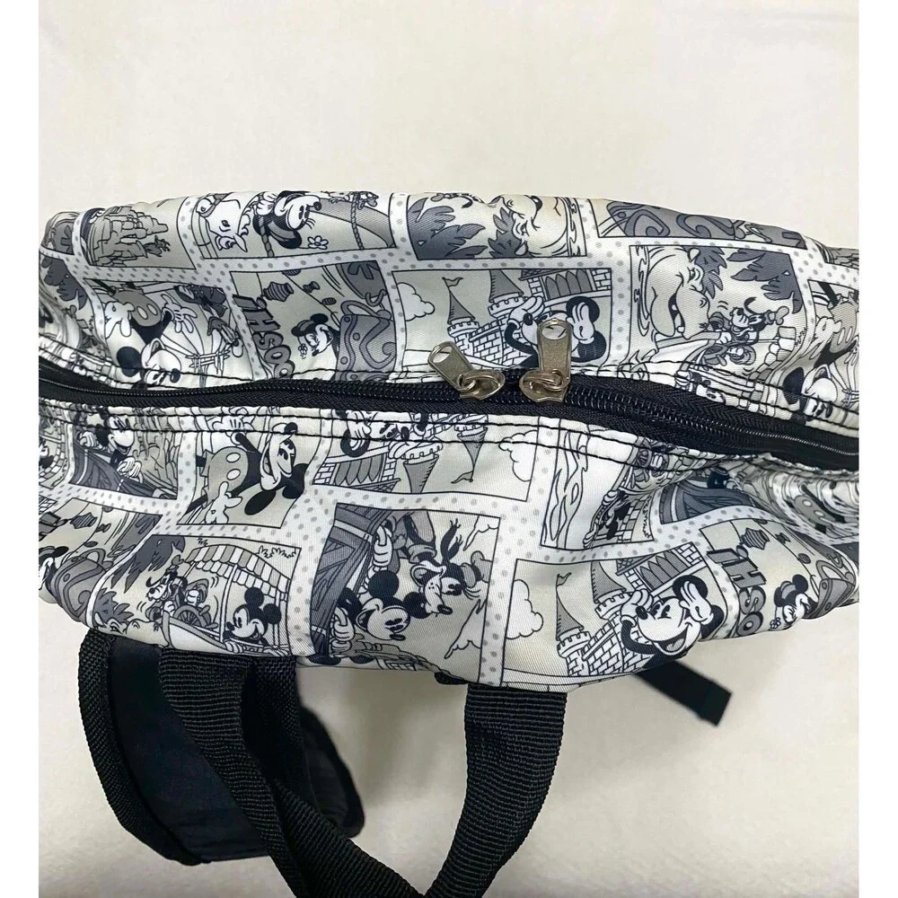 Disney Parks Authentic Original Mickey Mouse Comic Print Backpack Black White RD